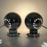 60s lamp set Reggiani Eyeball  chromed globe wall lamps - space age desk lamps