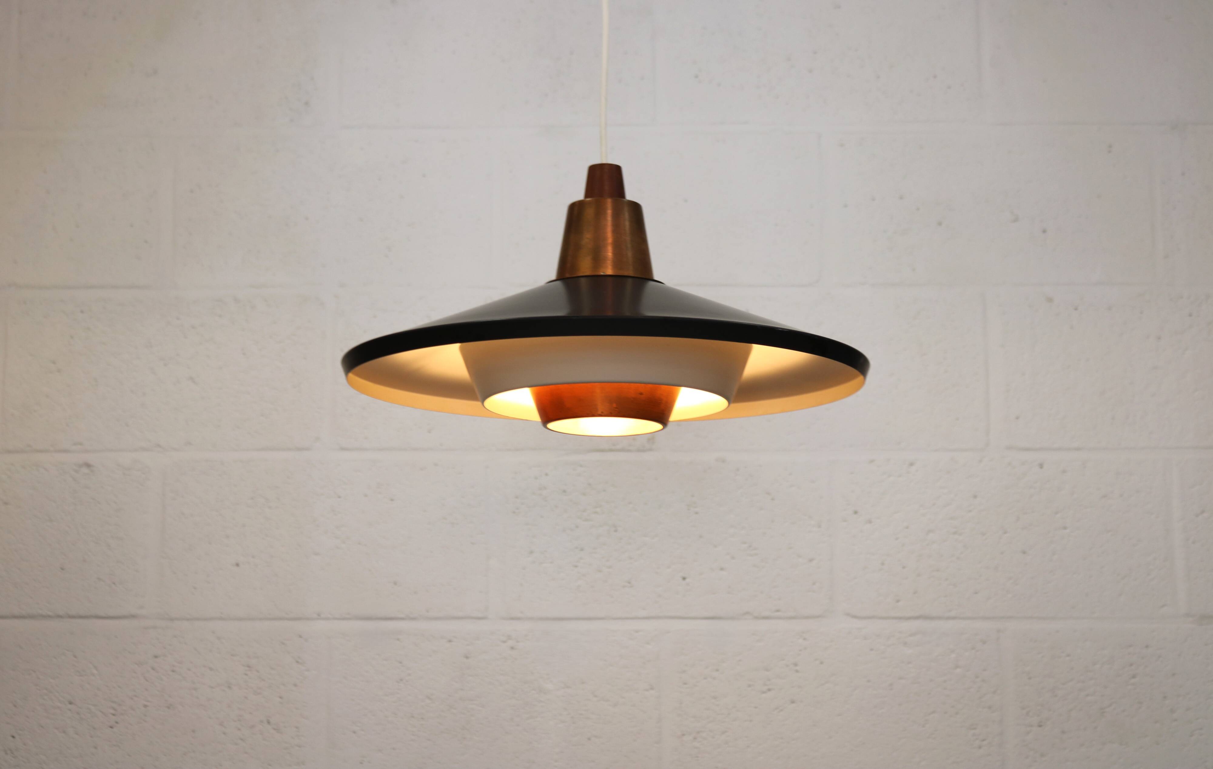Rare Mid-Century Danish design lamp ,1960s -black&white metal& solid copper