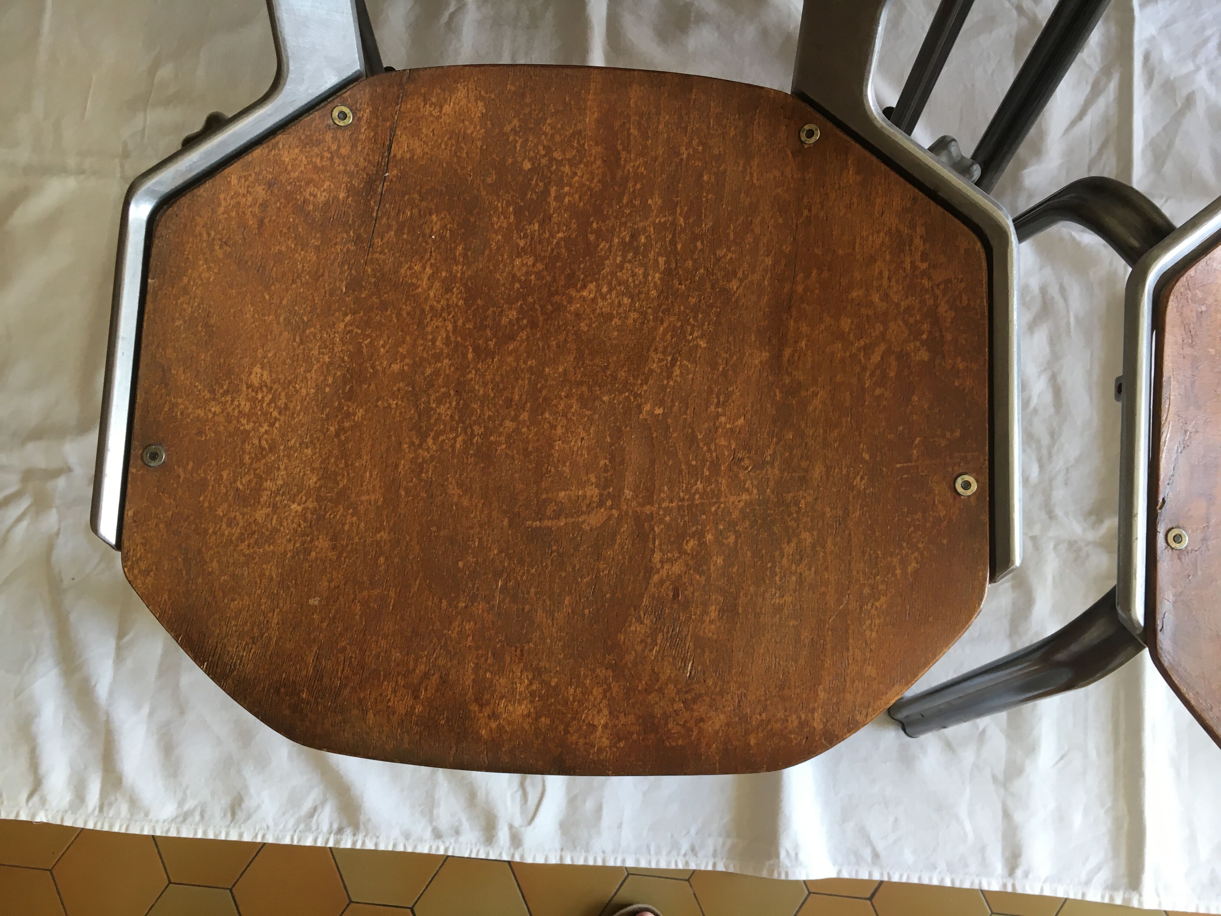 industrial chairs in brushed aluminum and wood year 80