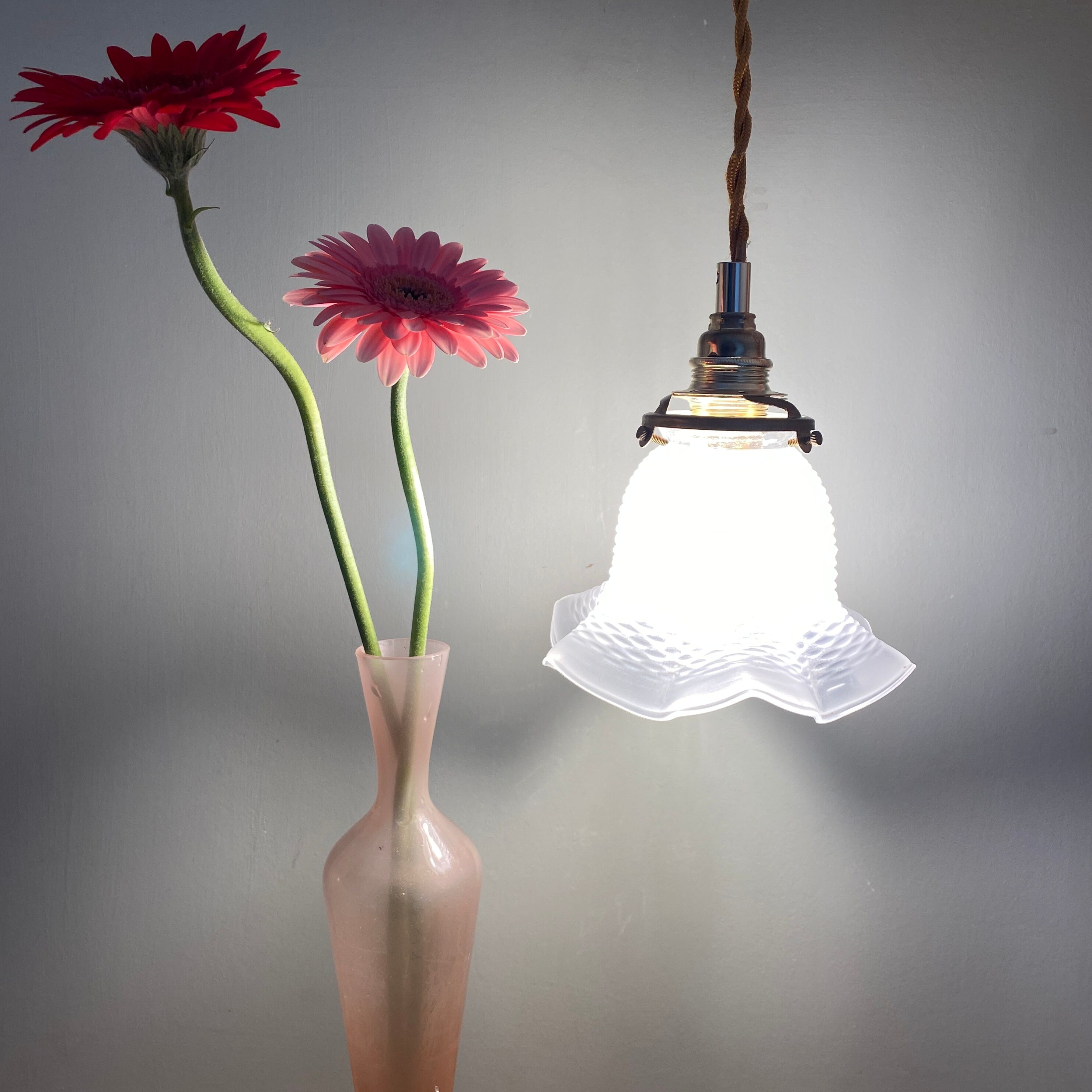 Vintage frosted glass tulip pendant lamp
