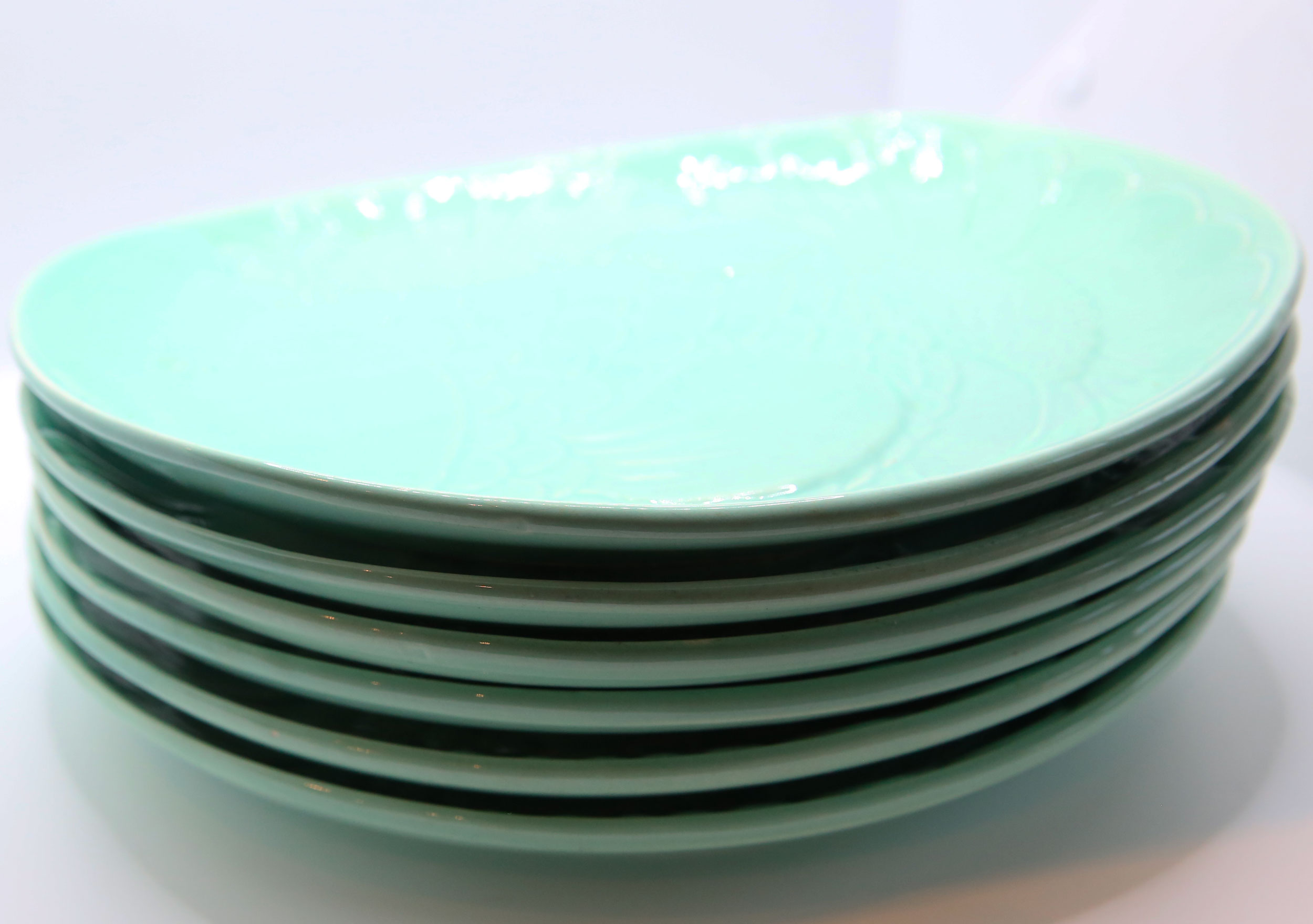 Set of 6 XL fish plates in sky blue earthenware