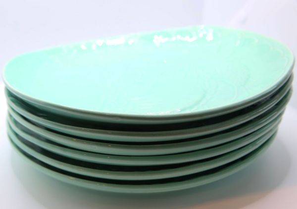 Lot de 6 assiettes poissons XL en faïence bleu ciel