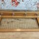 Vintage wall coat rack in light wood 4 double hooks in matt metal mesh hat holder