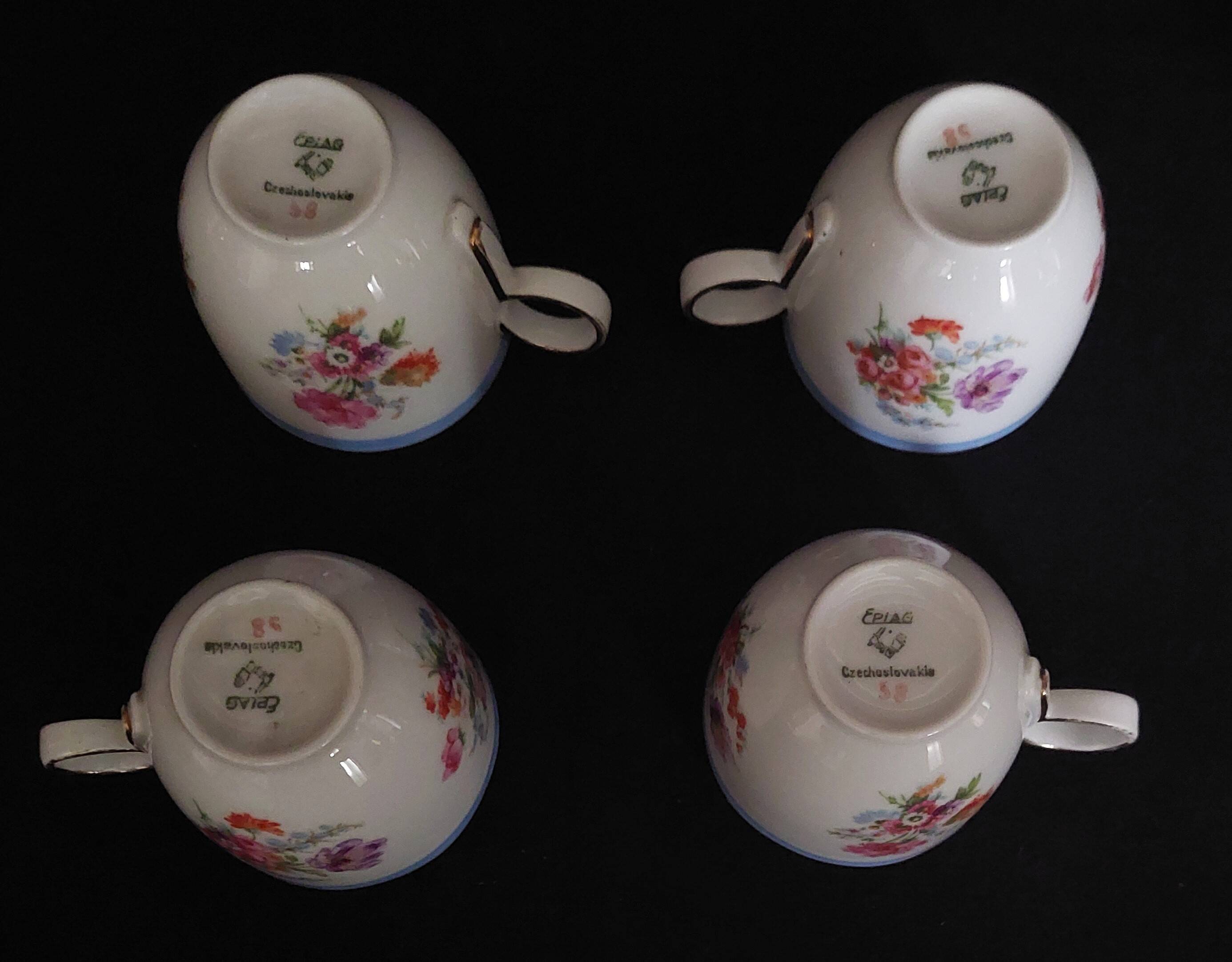 Epiag porcelain coffee cups Czechoslovakia floral decor