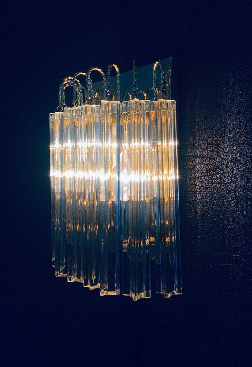 Hollywood Regency Style Glass & Brass Wall Lamp from Massive, Italy, 1980s