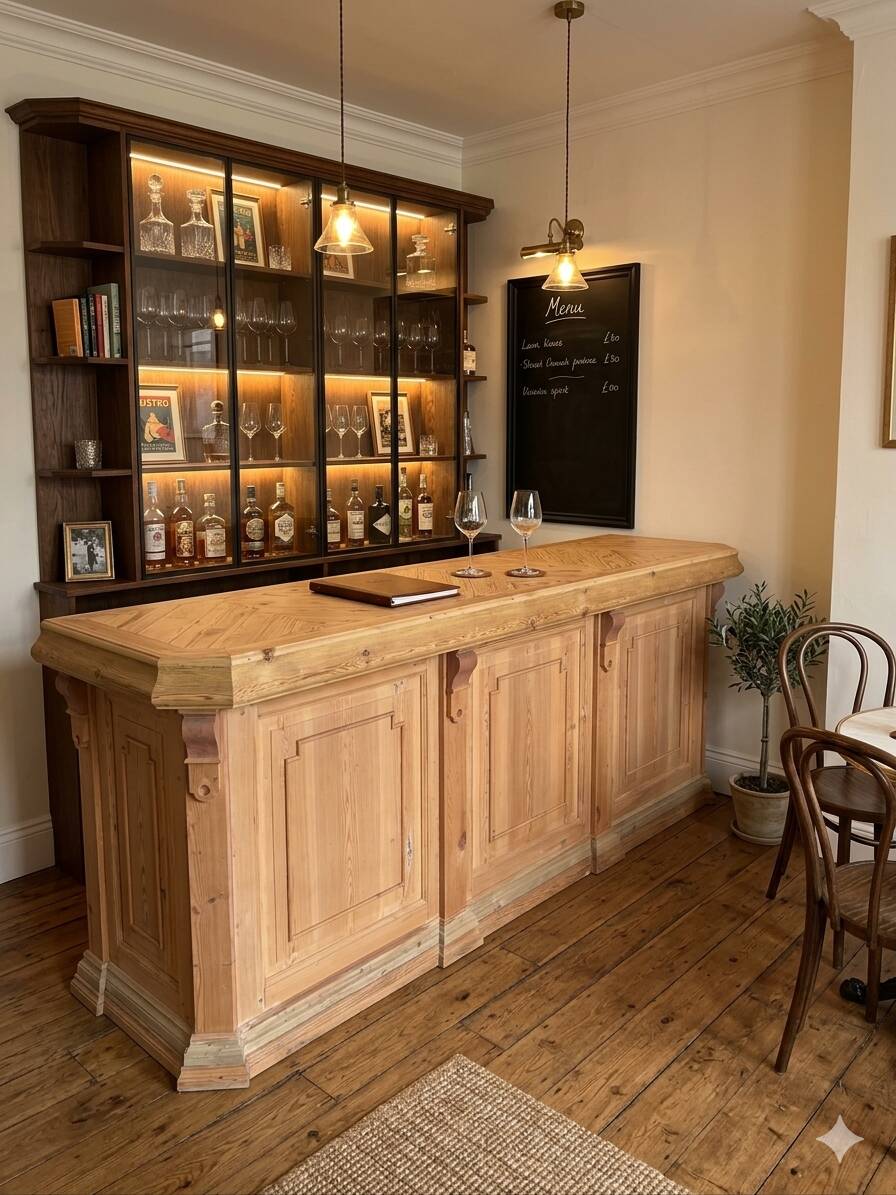 Bistro counter with a Hungarian point design.