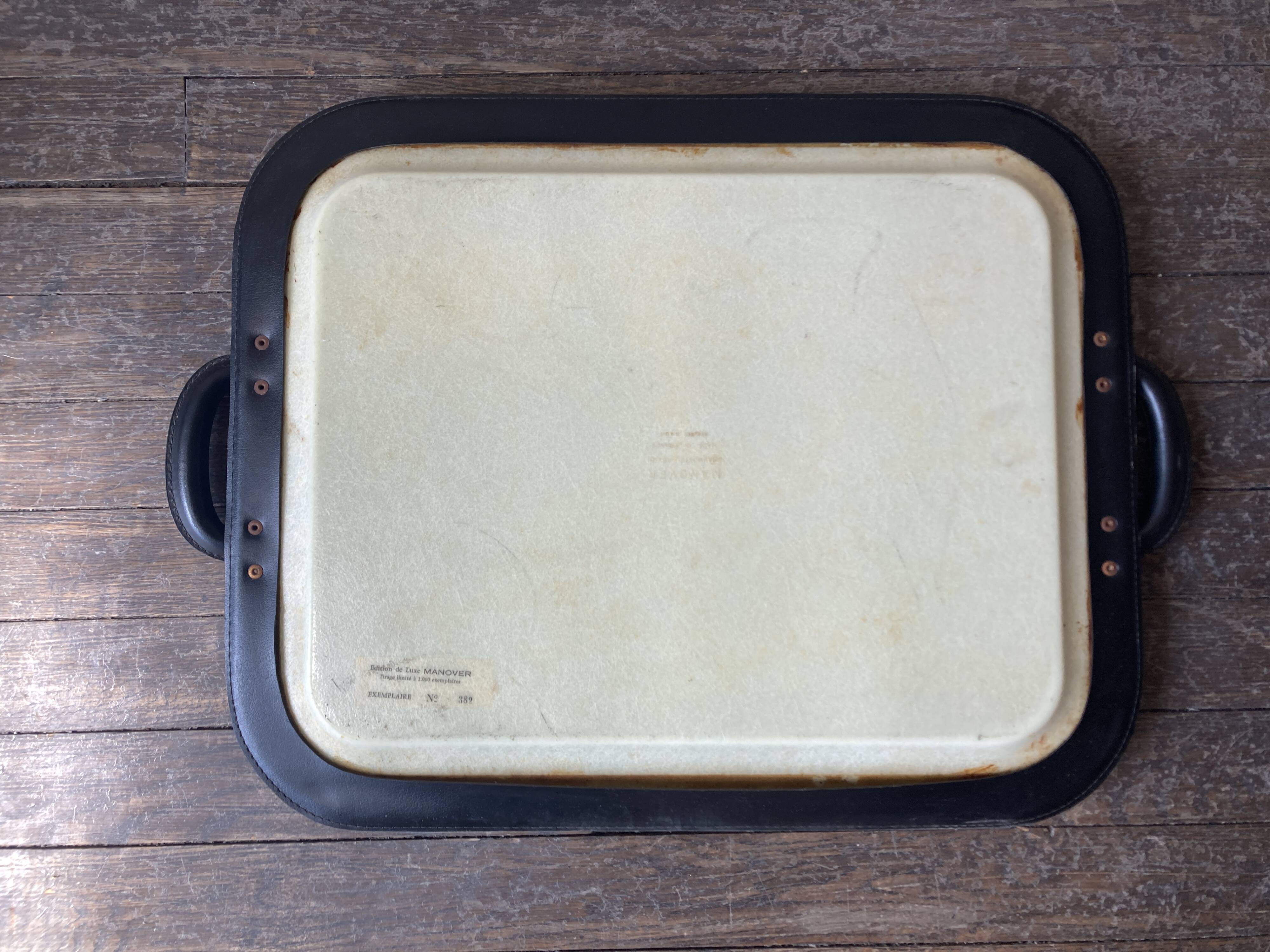 1960s Carzou Brutalist period tray, fiber and black leather