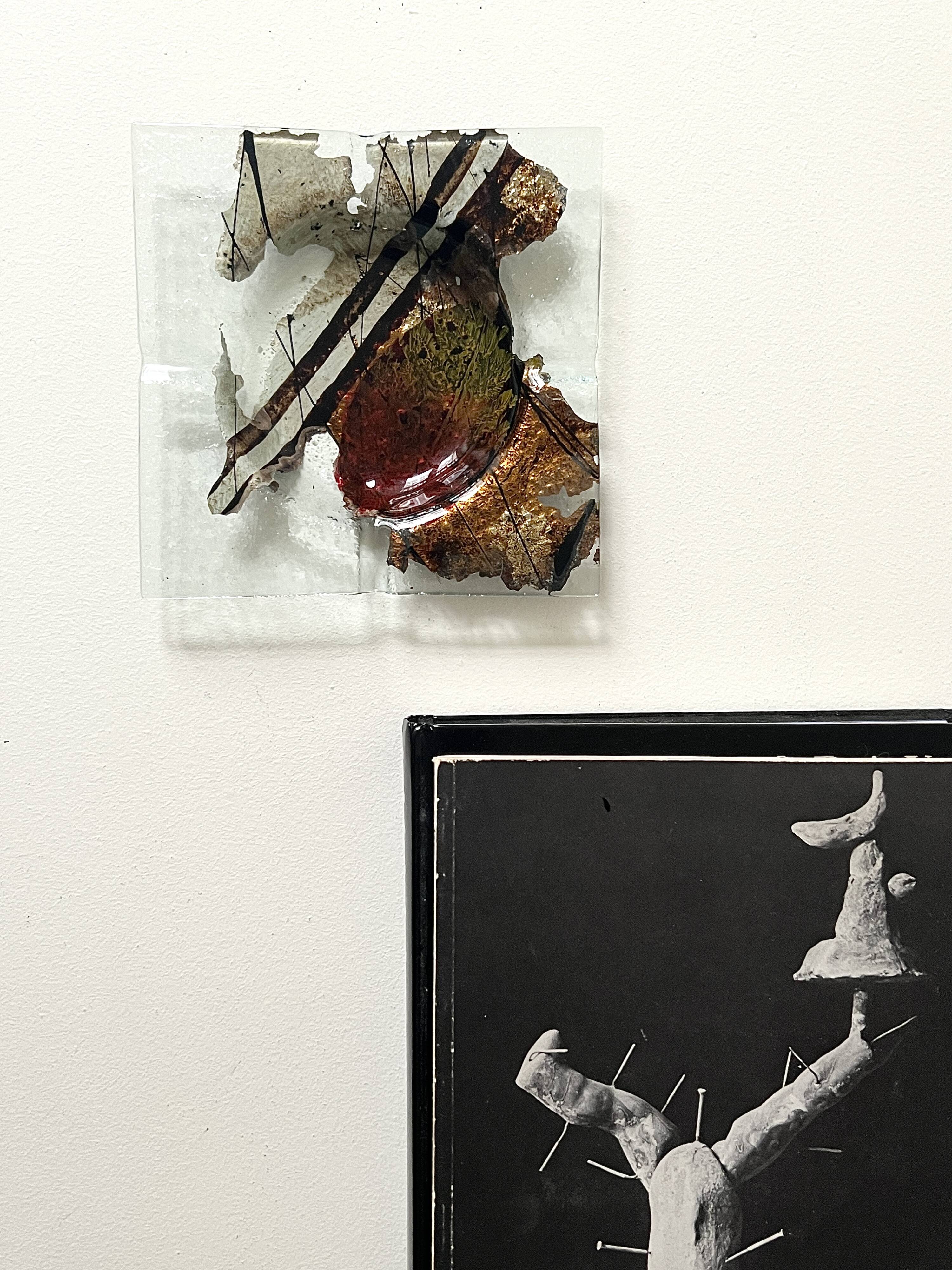 ashtray abstract painting in melted glass, around 1970