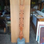 Brutalist ethnic sculpture / Totem, solid wood on base