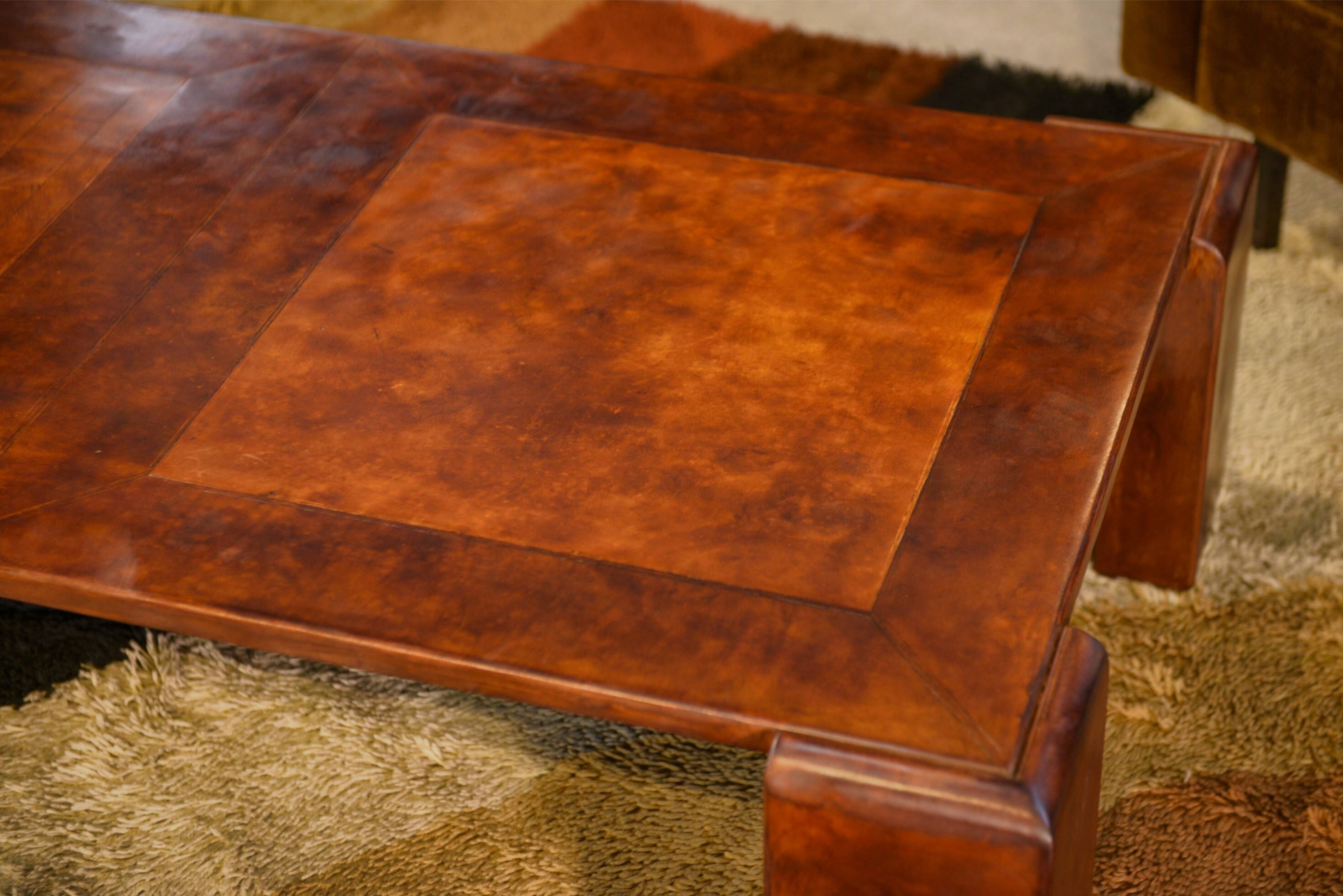 Patinated leather coffee table from the 1950s.