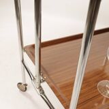 Chrome-plated metal and plywood serving trolley, 1970