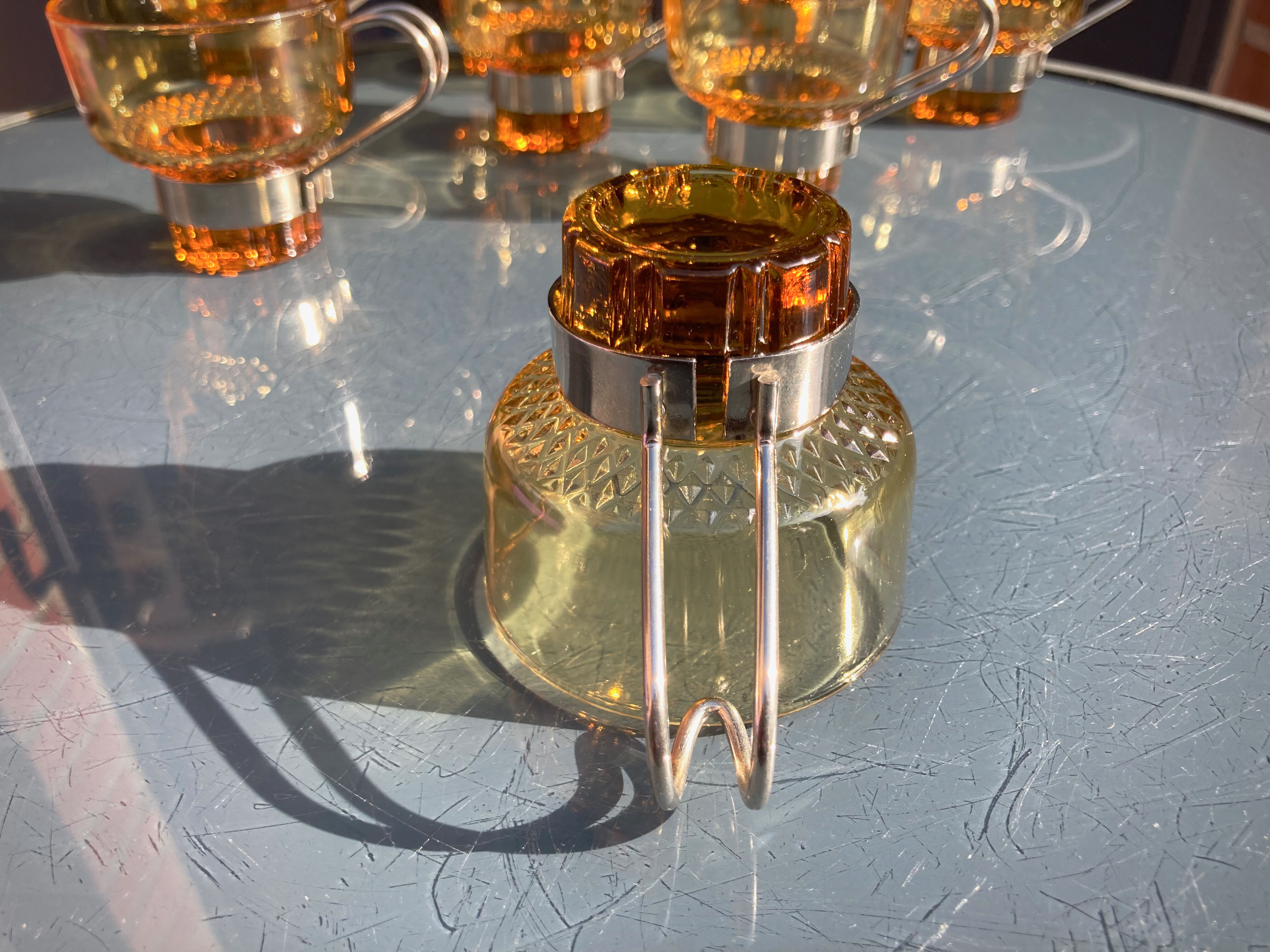 8 cups vintage steel and glass Italy