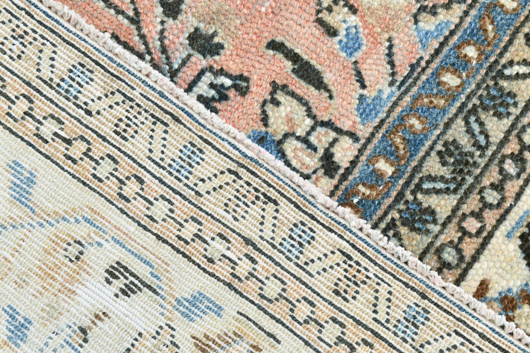 Tapis persan classique bleu et saumon, 318x410 cm