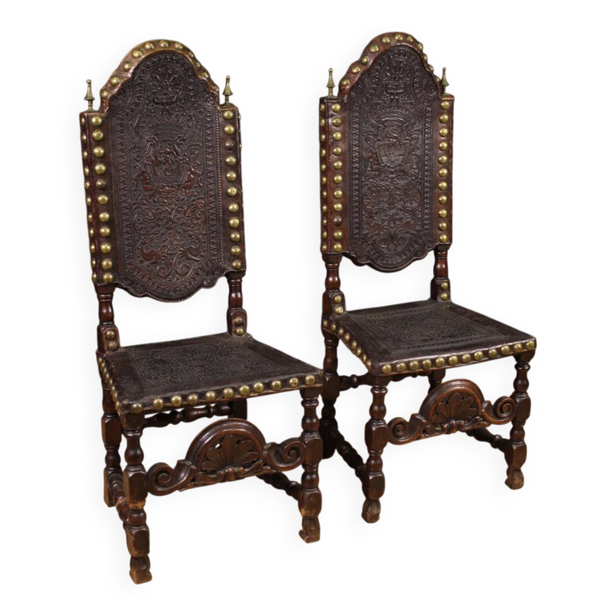 Pair of 18th-century antique Italian leather chairs