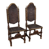 Pair of 18th-century antique Italian leather chairs