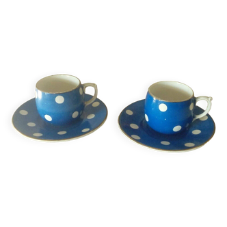 Tasses en faience confettis bleu pois blanc digoin sarreguemines