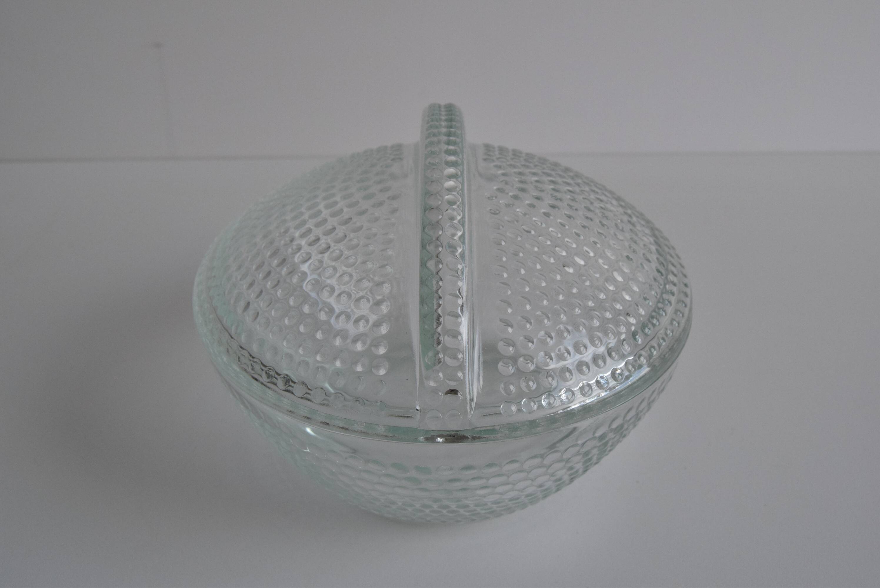 Glass candy bowl, sugar bowl, by Adolf Matura for Libochovice glass factory, 1970's.