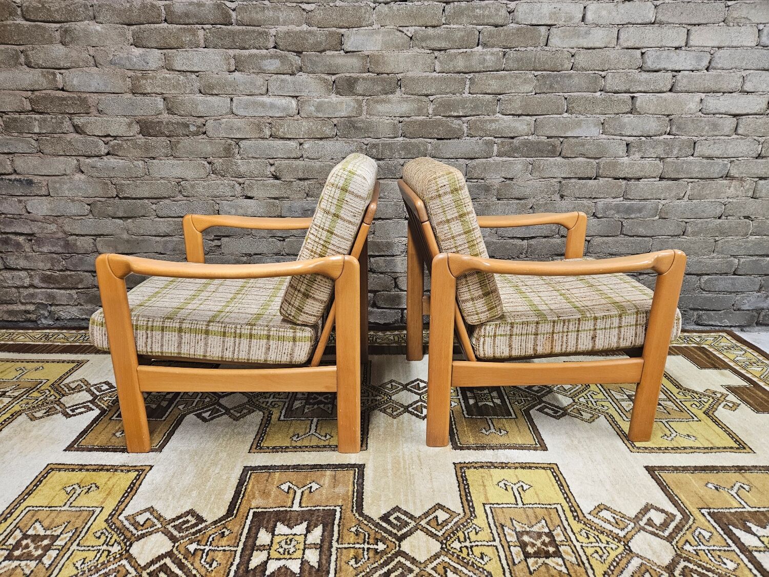 Pair of vintage scandinavian armchairs 1970 scottish fabric