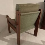Fauteuil vintage vert tissus et bois