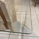 Travertine and beveled glass table, Italian design, 70s
