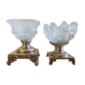 Pair of solid silver and late 19th century crystal dirty pieces