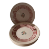 Gien hollow plates with red border and flower pattern