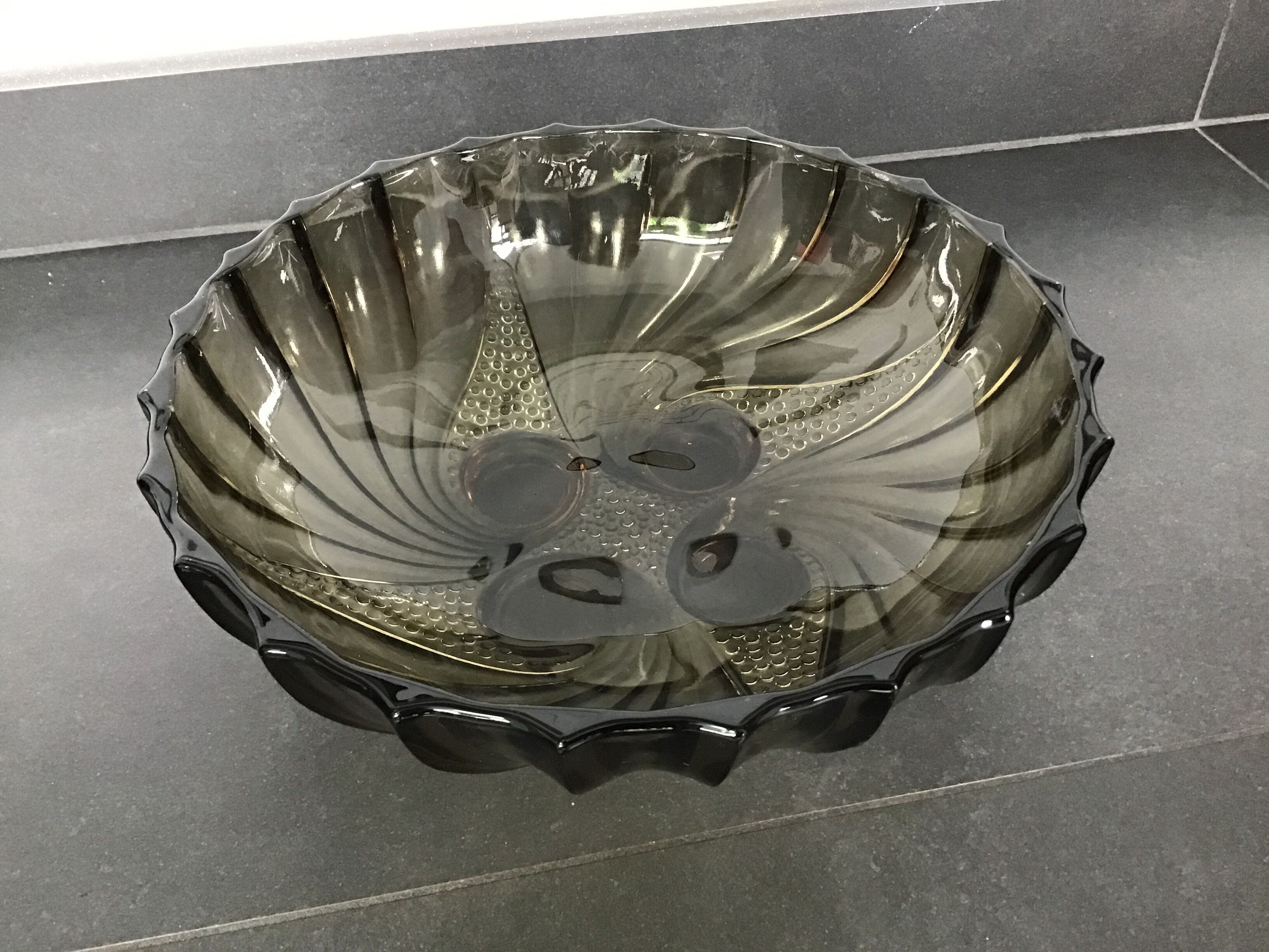 Cup, Art Deco salad bowl in smoked brown glass