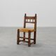 19th Century Spanish Hand-Carved oak Side Chair with Velour Seat