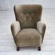 Fauteuil danois des années 1960, velours vert, pieds en bois de chêne.