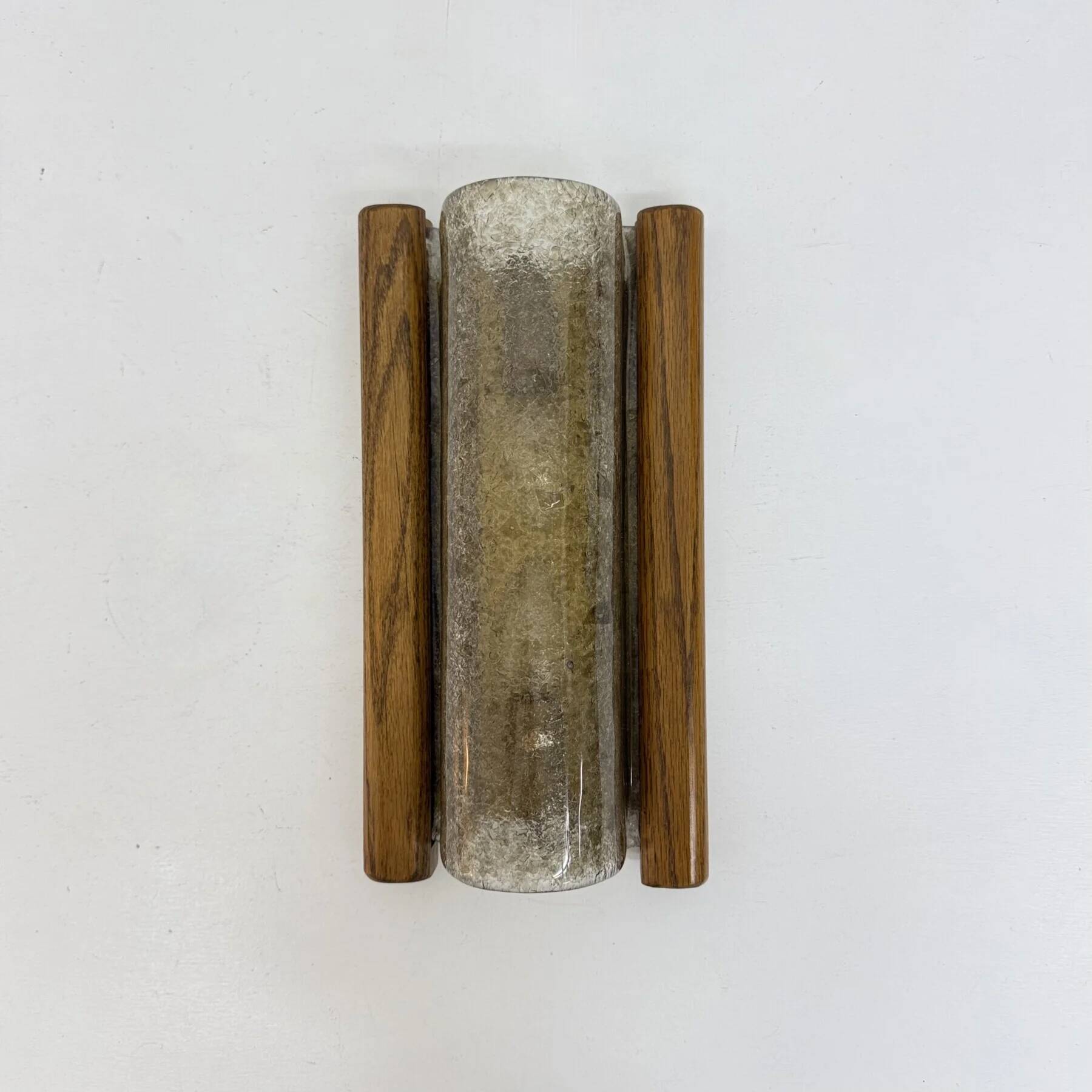 Mid-century Fisher Leuchten glass wall lamp with solid wooden detail, 1970s