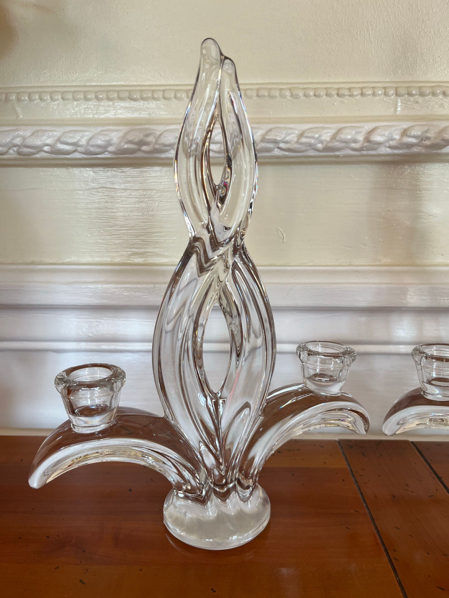 Pair of two-light crystal candlesticks signed Vannes