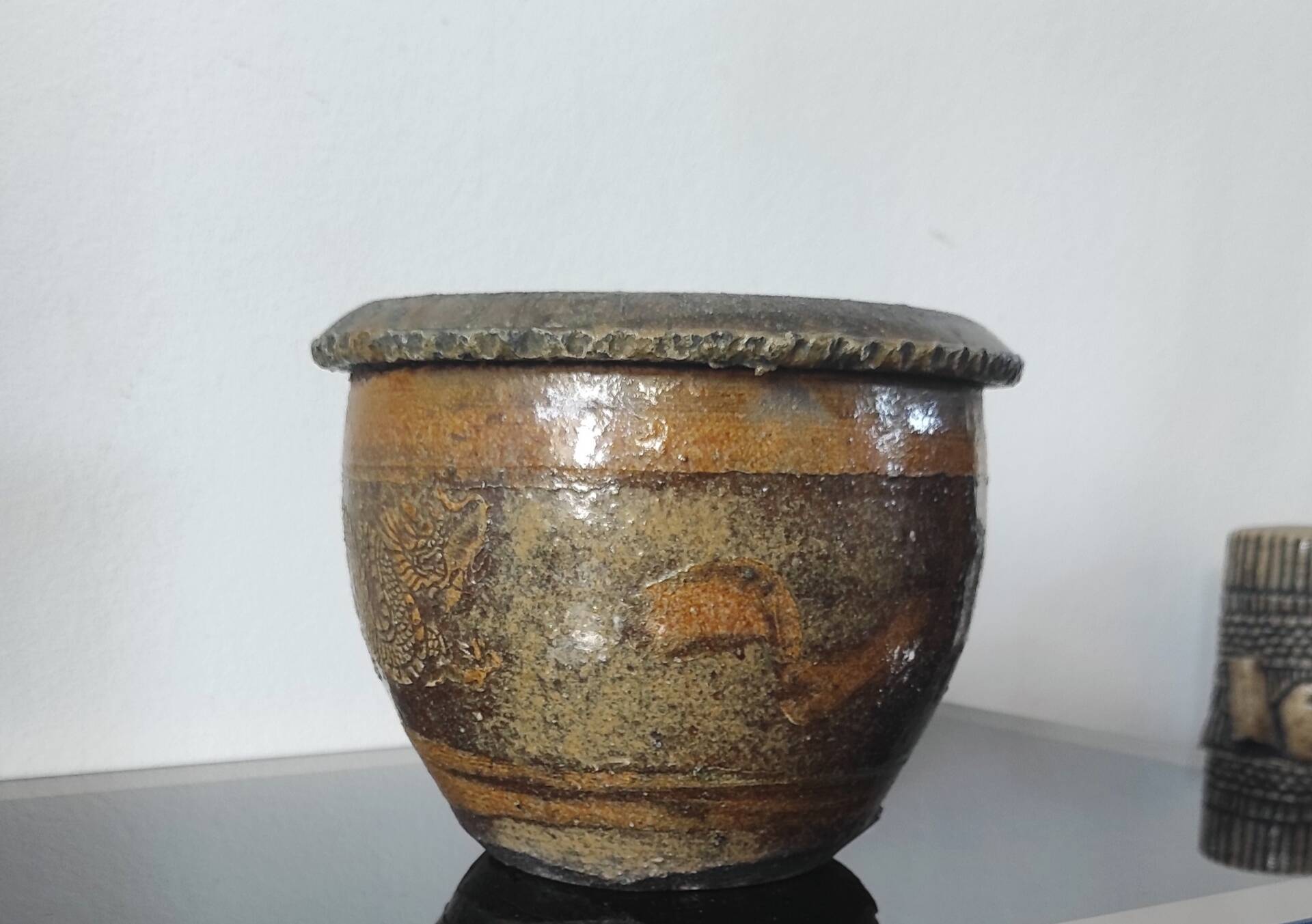 Vintage cache-pot in glazed stoneware