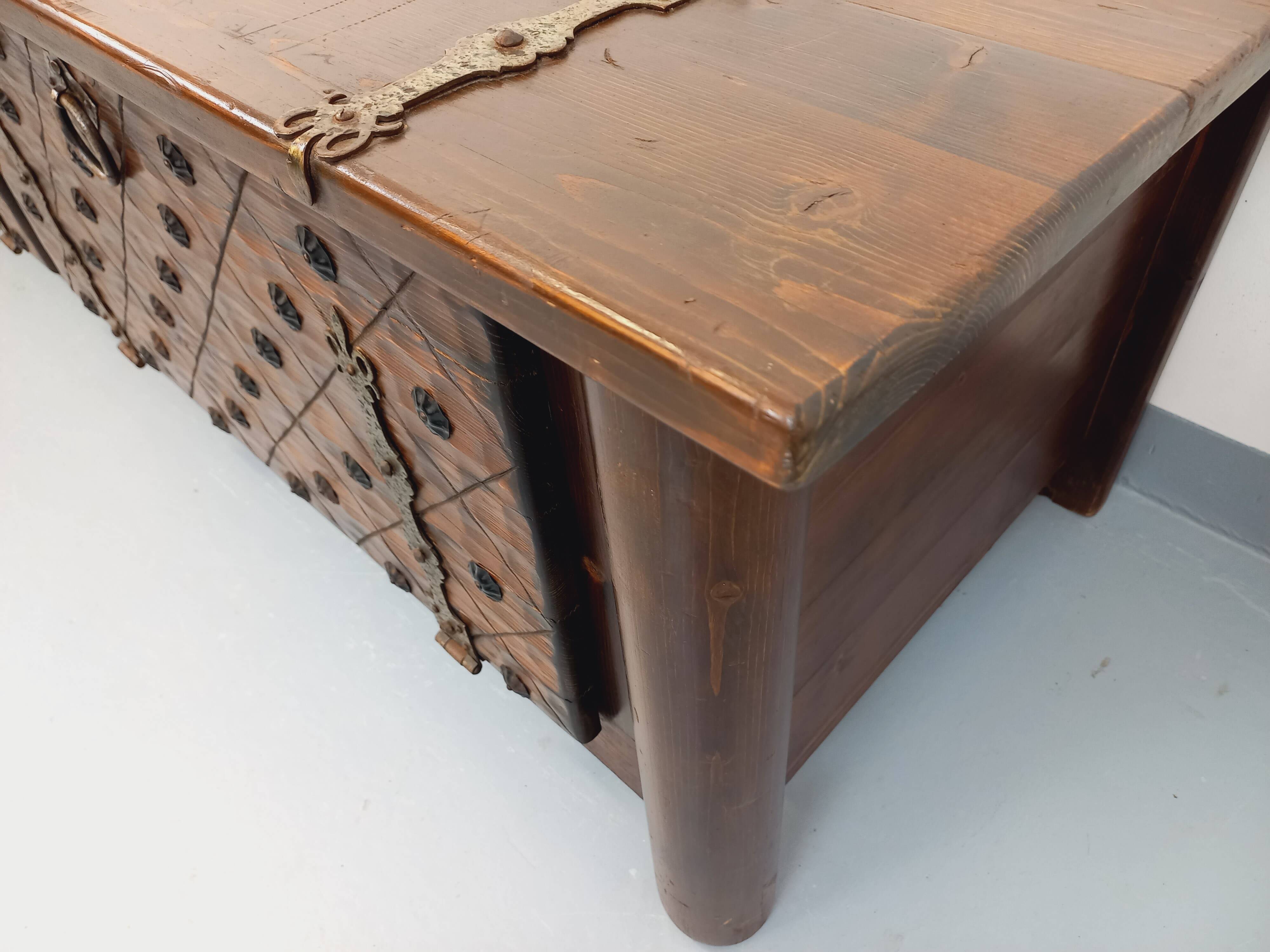 Low brutalist enfilade by Georges Robert in dark pine from the 1960s.