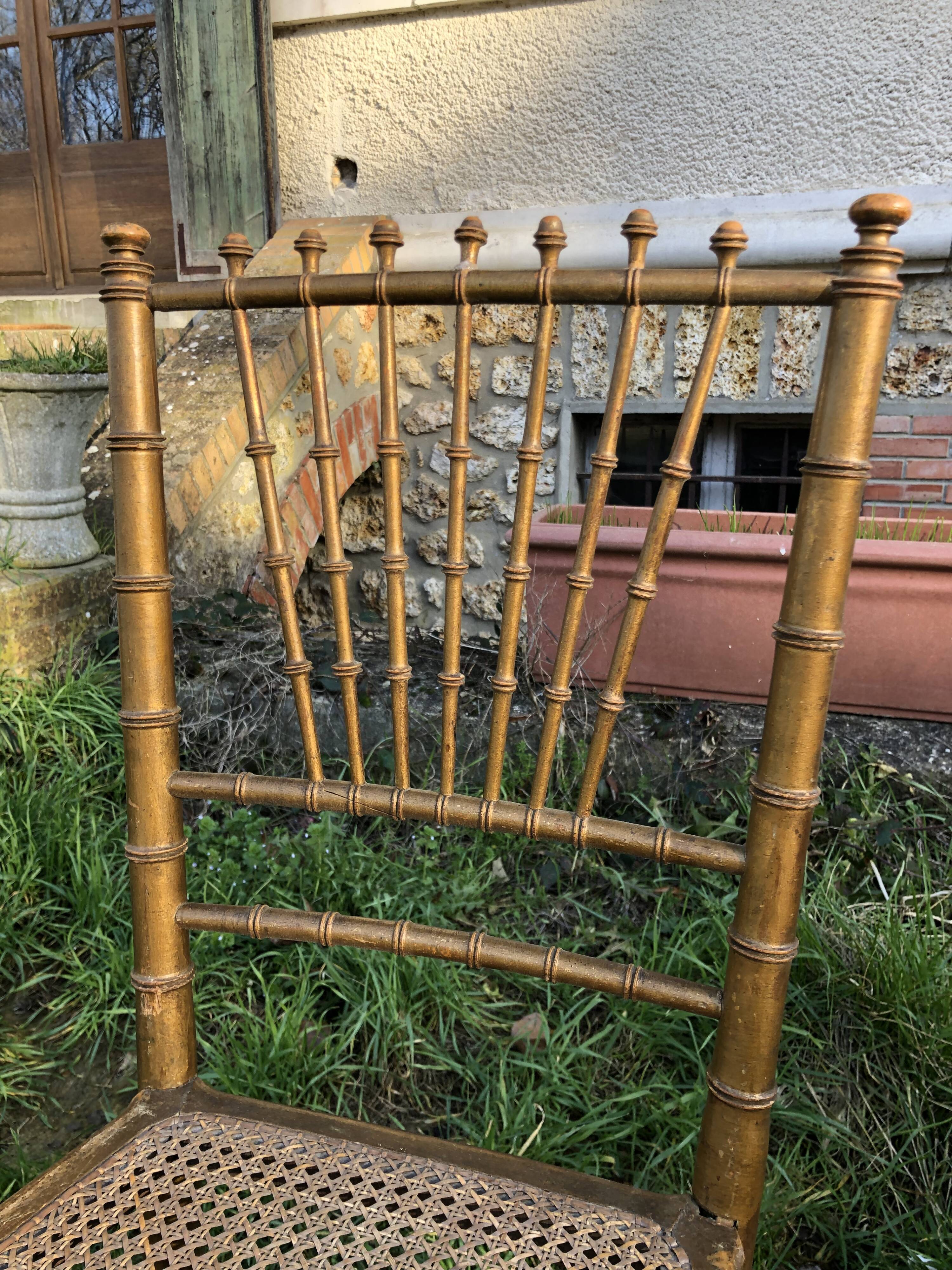Pair of caned chairs in gilded wood