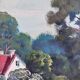 Vintage original large landscape oil painting, signed countryside art