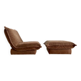 Vintage armchair and ottoman, brown velvet, Switzerland 1960