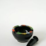 Large ceramic mortar, black & multicoloured, 1960