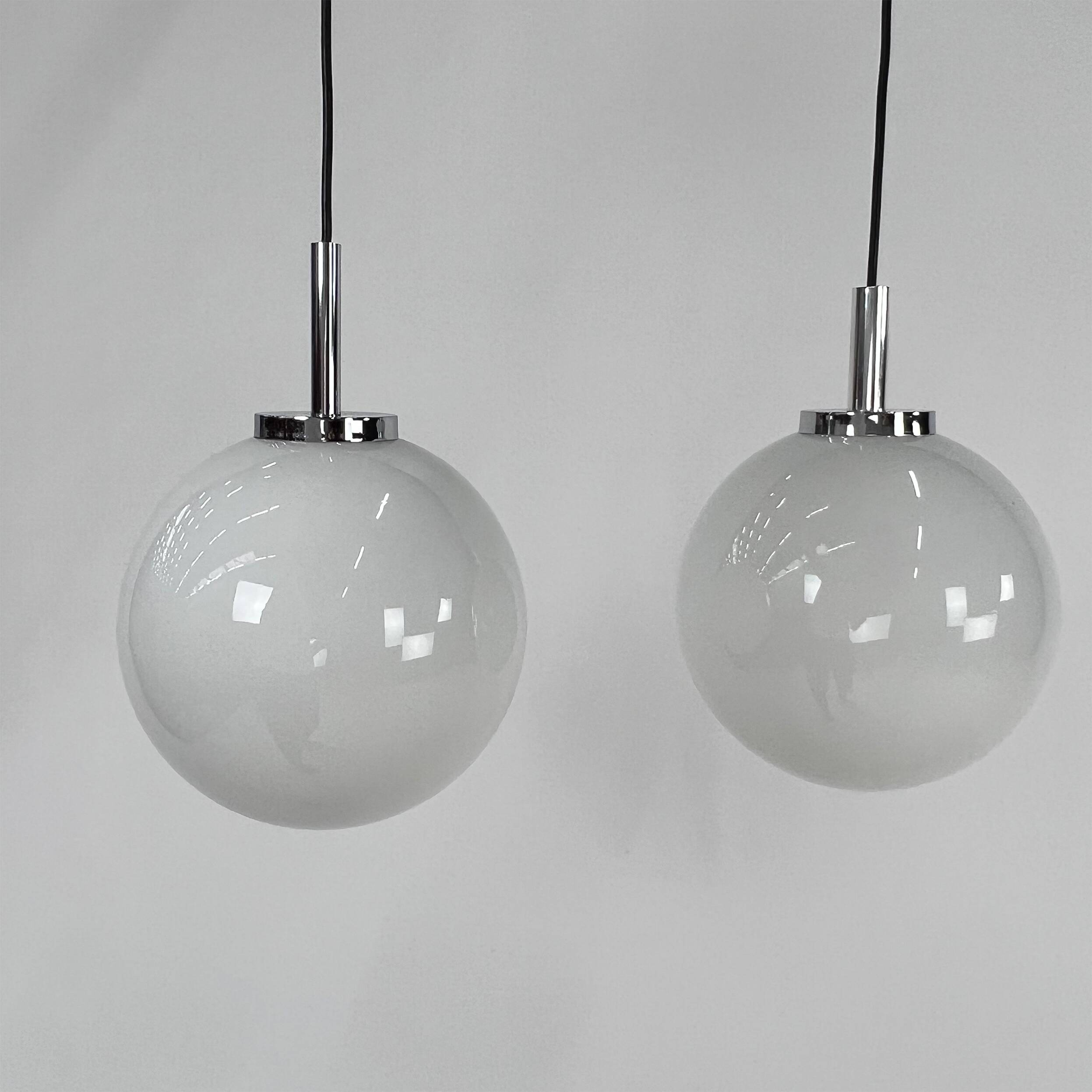 Set of 2 Mid Century Hanging Bol Lamps by Glashutte Limburg, 1970s