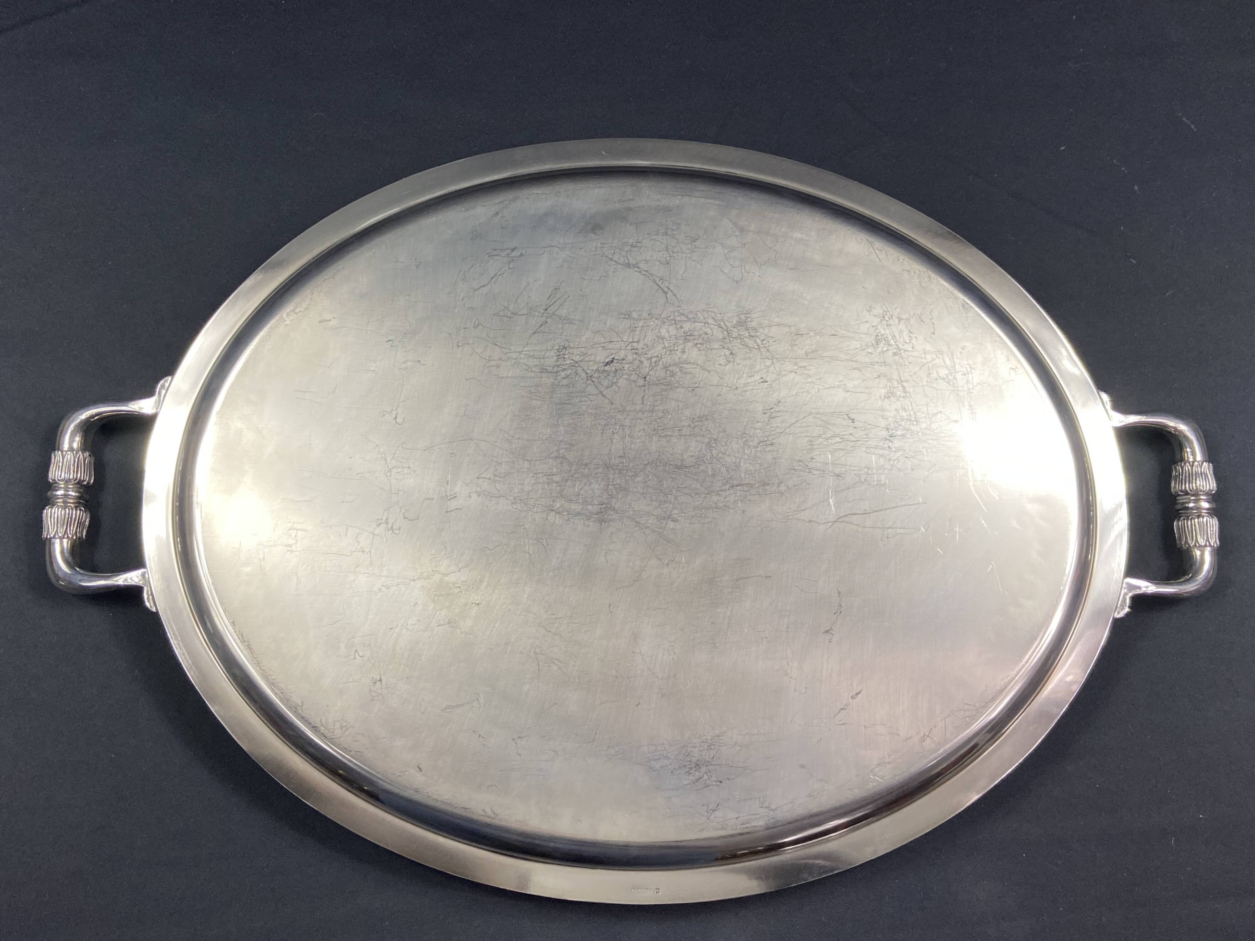 Very large silver metal serving tray christofle malmaison model