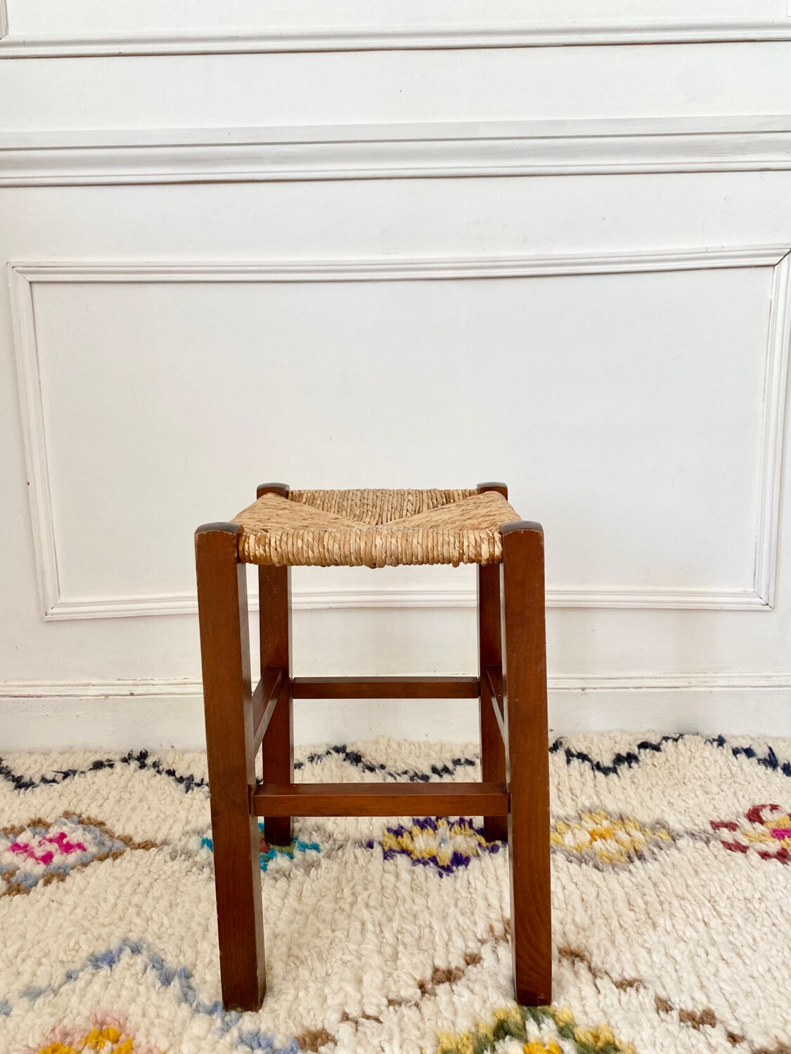 Tabouret bois paillé vintage
