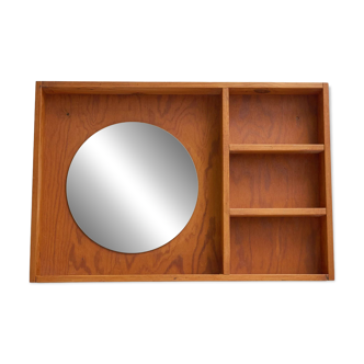 Round mirror with wooden frame, 1960s