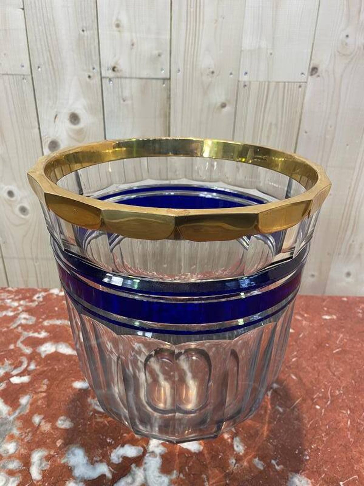 Bohemian crystal and brass vase