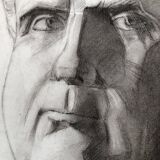 Charcoal drawing: face of roman emperor vitellius, signed w. peloux, antique, fine arts, fabriano