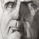 Dessin au fusain : visage empereur romain vitellius, signé w. peloux, antique, beaux arts, fabriano