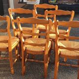 6 rustic Paillé chairs in Louis XV style