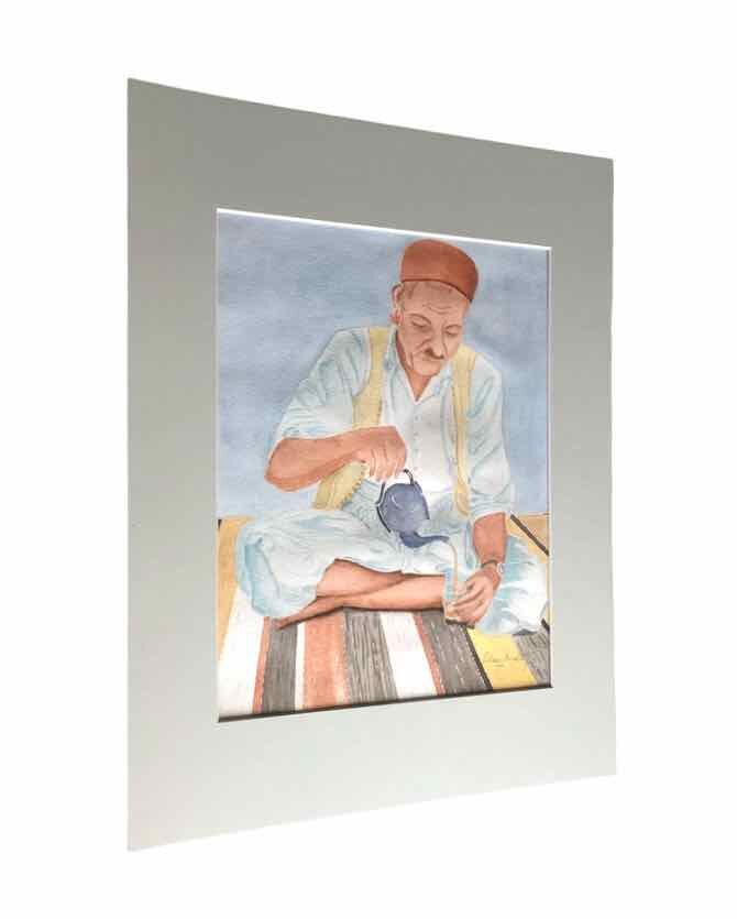 Watercolor portrait Tea time 1970