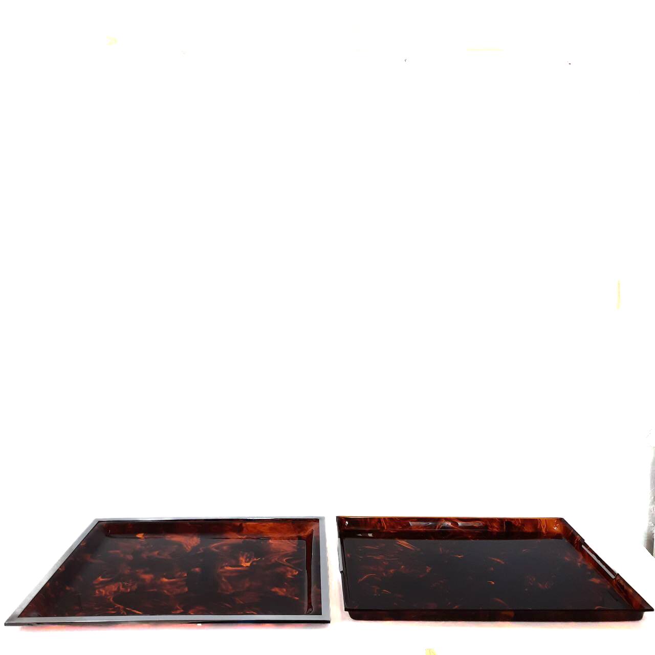 Pair of vintage trays in briar effect lucite