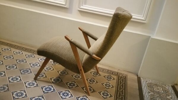 Fauteuil Zig Zag scandinave années 50/60 taupe