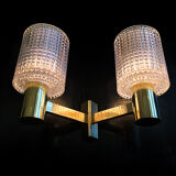 Double Scandinavian wall lamp in solid brass and crystal, Carl Fagerlund 1960