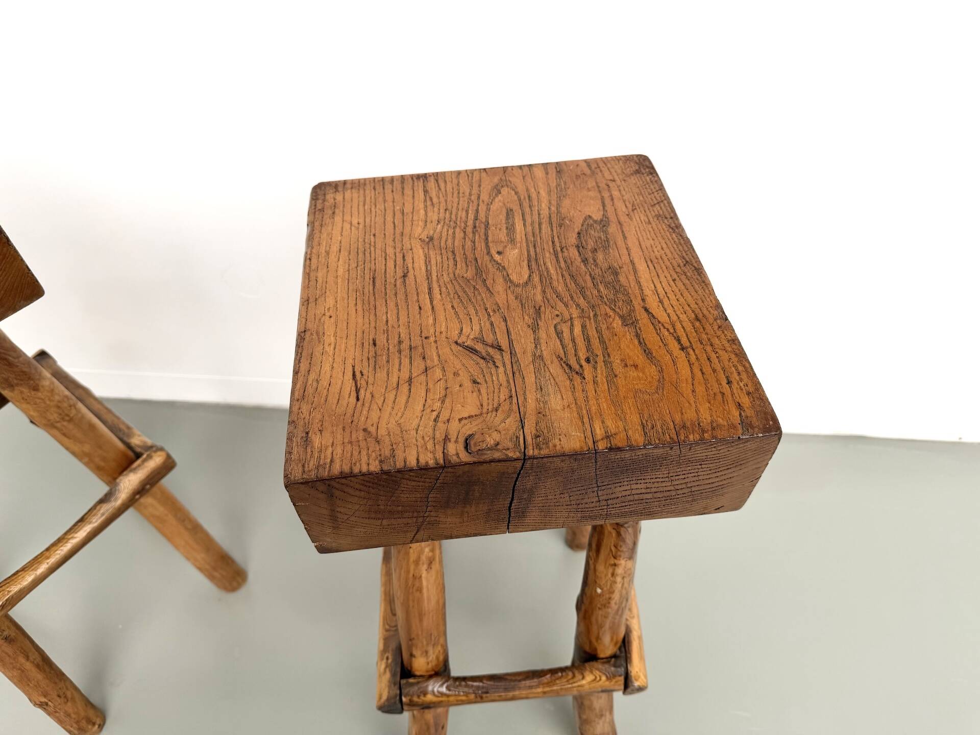 Pair of brutalist bar stools, France, 1950s
